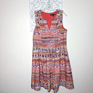Chris McLaughlin Dress 14 A-Line Sleeveless V-Neck Southwestern Print Orange